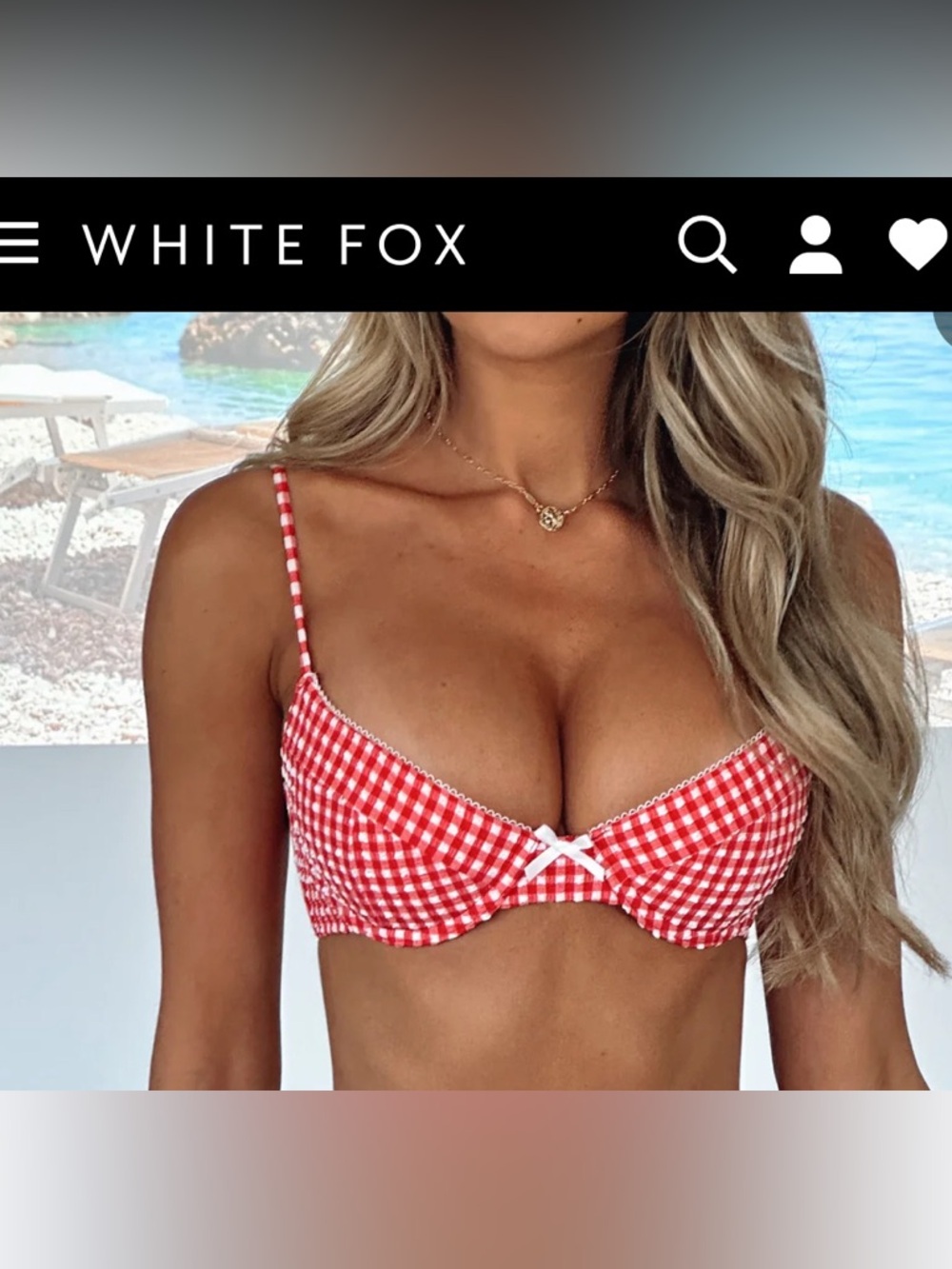 White Fox Boutique Red and White Gingham Bikini Top